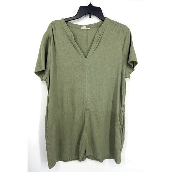 Boutique Cotton Bleu Womens Linen Blend Shirt Dress Green Size Small Pockets - Picture 1 of 5